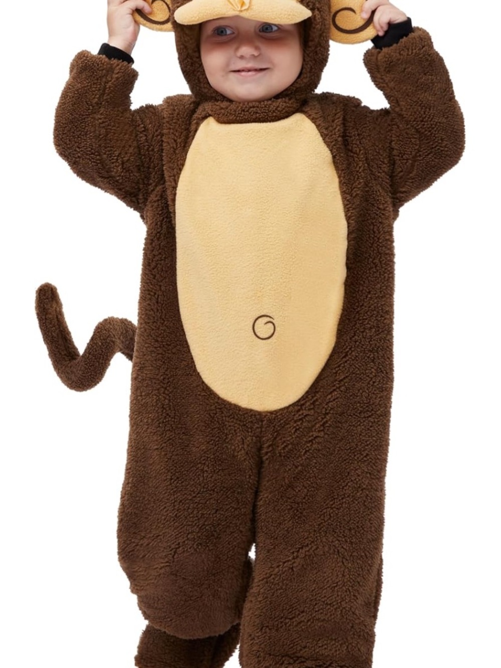 Plush Brown Monkey Kids One-Piece Footie with Hood